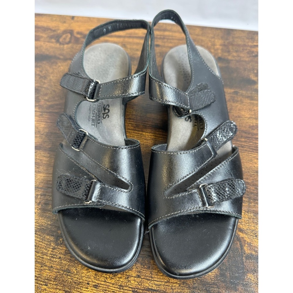 SAS Tabby Womens Black Leather Slingback Comfort Sandals Adjustable Straps 9 N - Picture 12 of 12